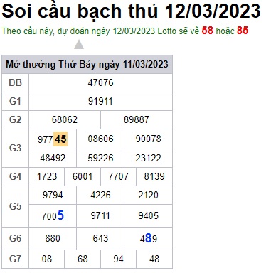 Soi cầu bạch thủ 12/3/23