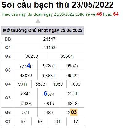 Soi cầu bạch thủ 23/5/22