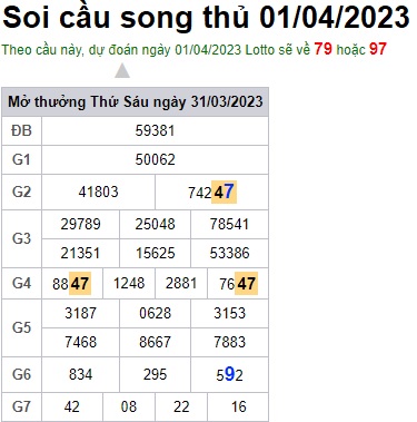 Soi cầu song thủ 1/4/23